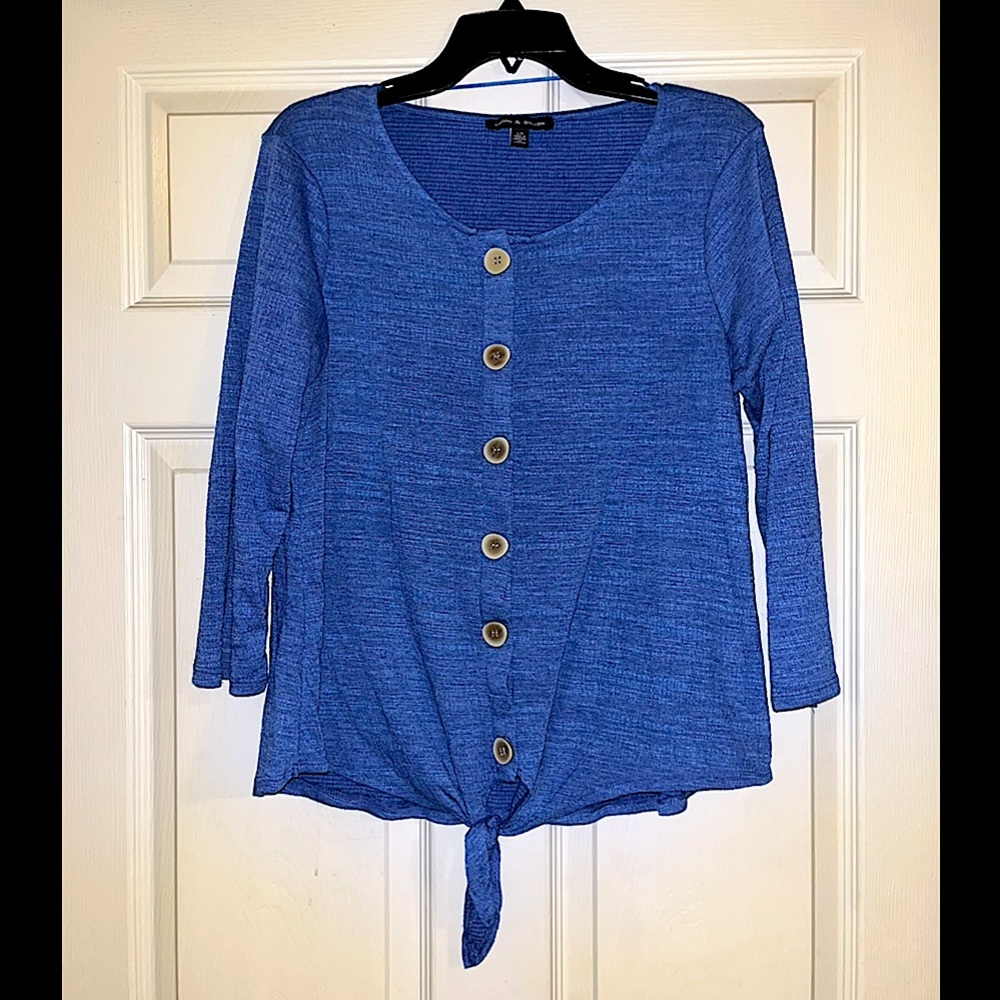 Blue Long Sleeve Tie Top